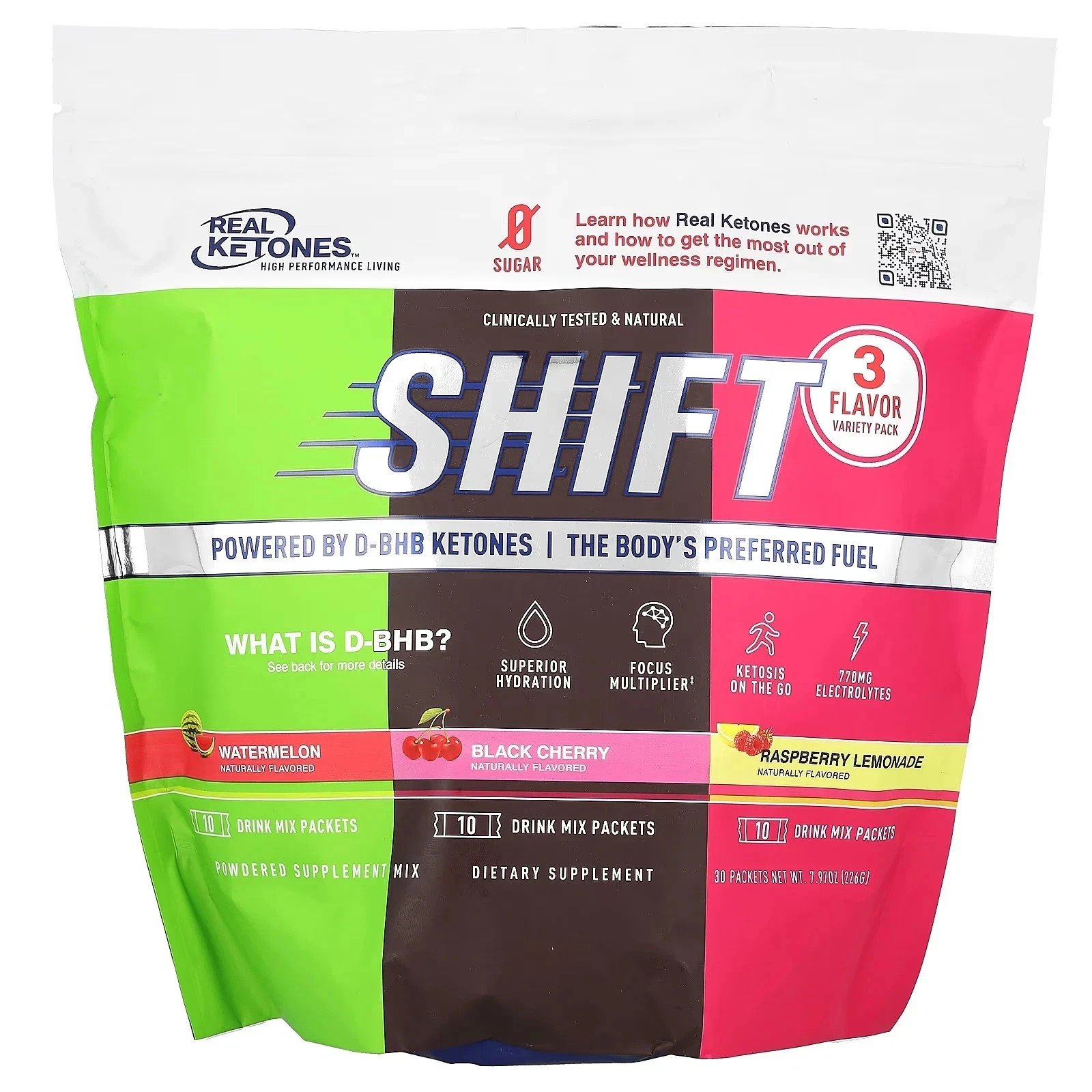2 x Real Ketones SHIFT Variety Pack, 3 Flavors, 60 Days Supply Packets, Exp 28