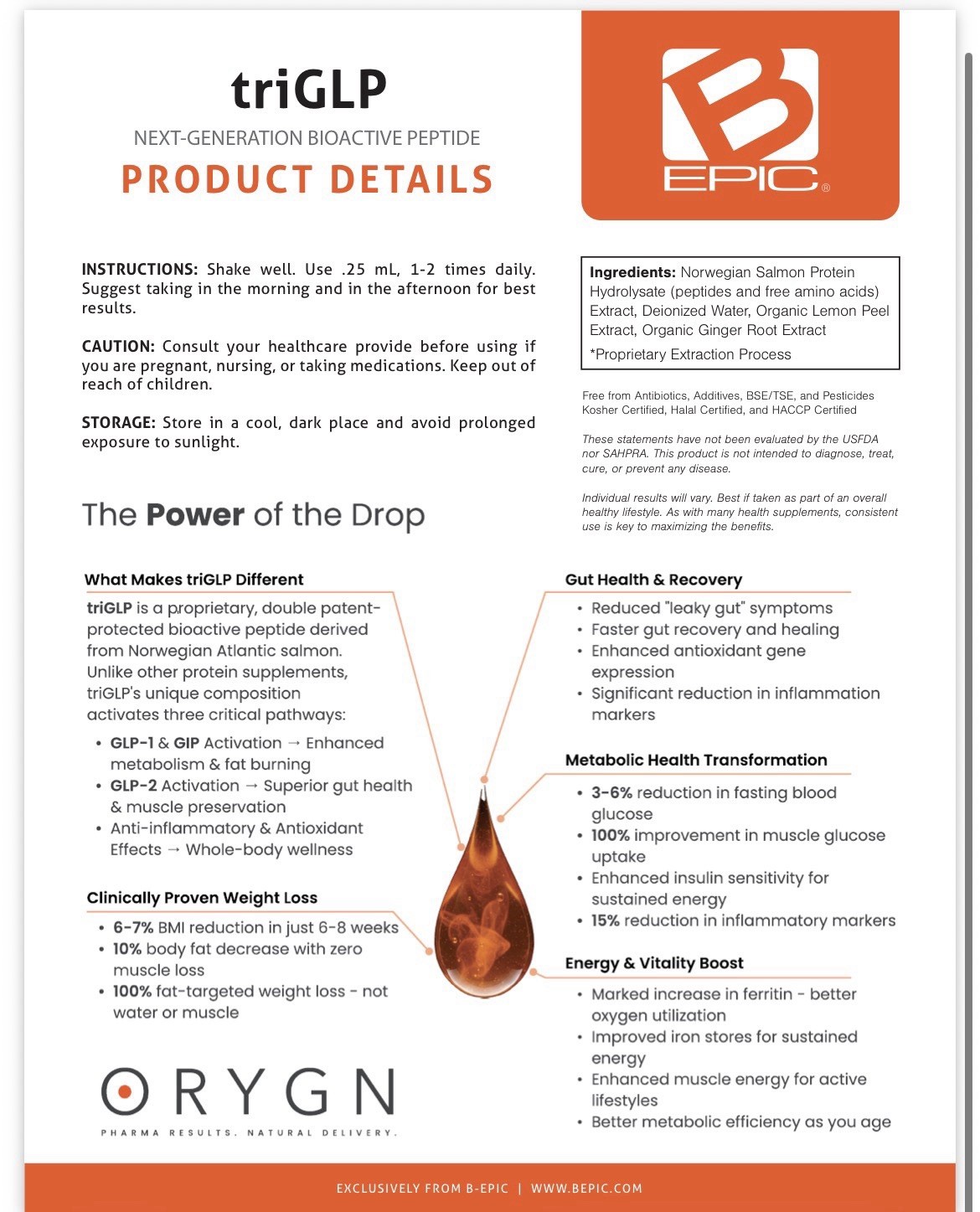 ORYGN TriGLP 6 Bottles Natural Wellness Drops..