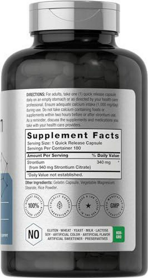 Horbäach Strontium Citrate 940 mg | 180 Capsules | Non-GMO and Gluten Free