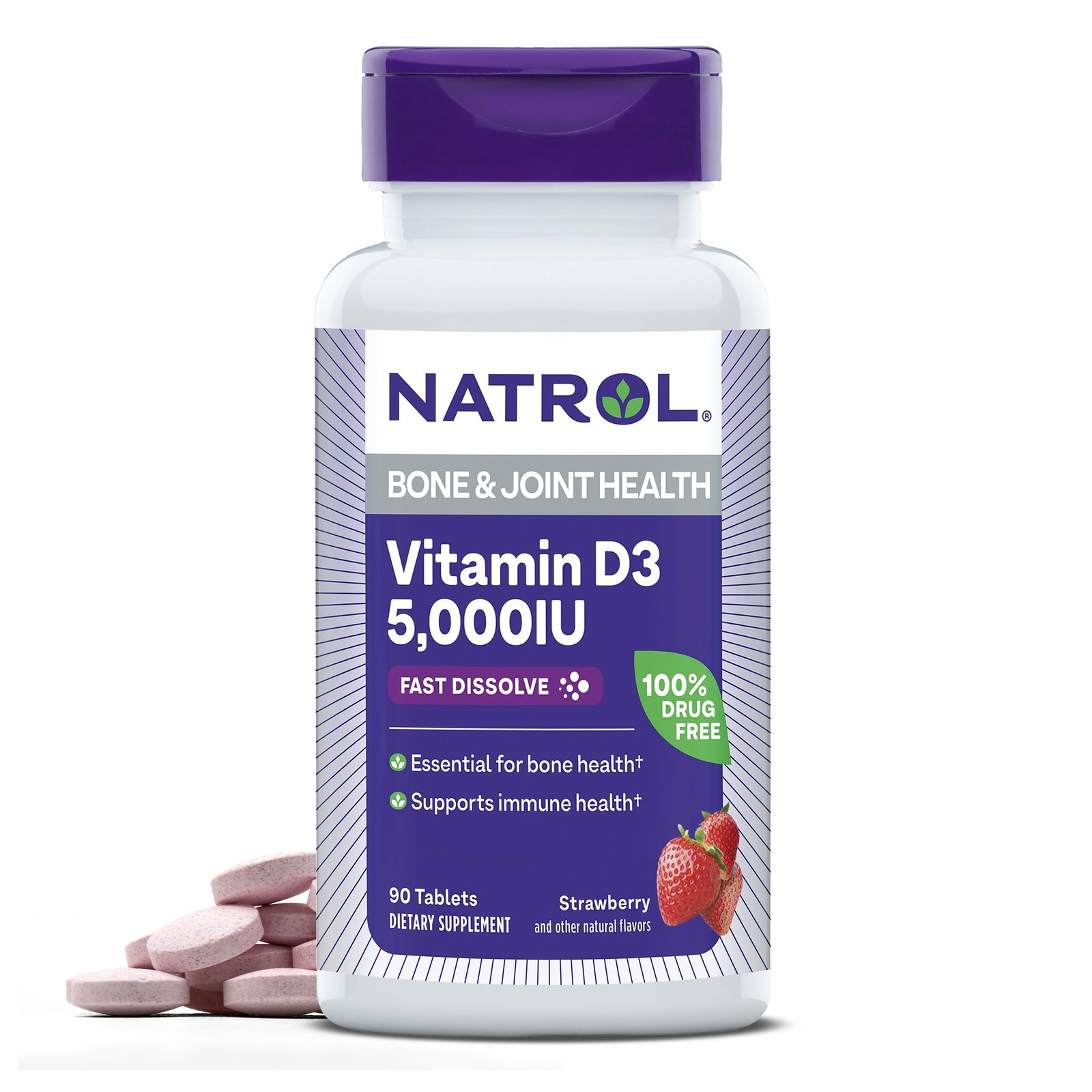 Vitamin D3 5000 IU Fast Dissolve Bone Joint Health 90 Tablets Natrol