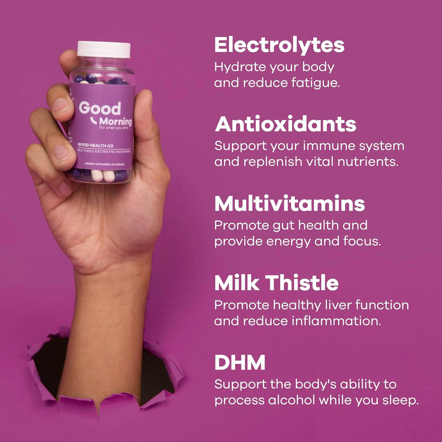 Good Morning Hangover Relief – 1 Bottle (60 Capsules Per Bottle)