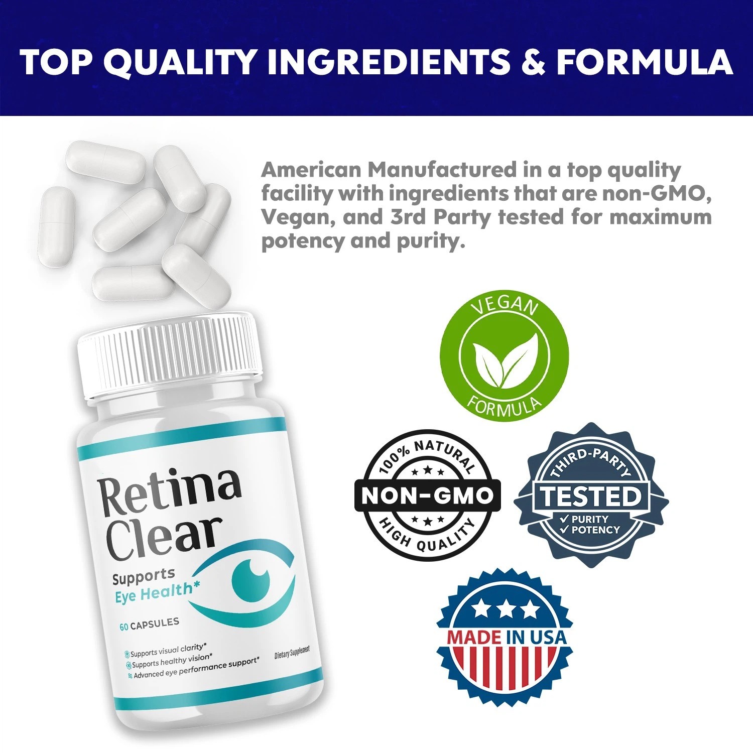 (3 Pack) Retina Clear Capsule Supplement Pills, RetinaClear Eye Wellness