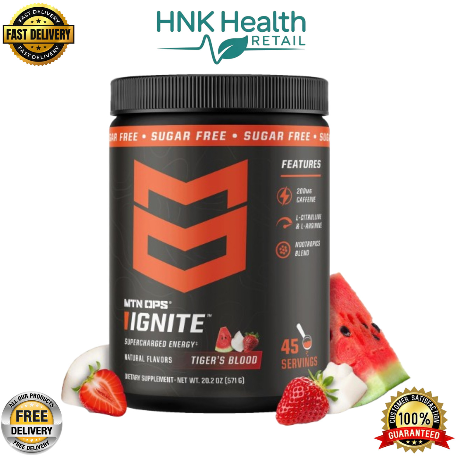 MTN OPS Ignite Energy Drink Powder Sugar Free 45 Servings Tiger’s Blood