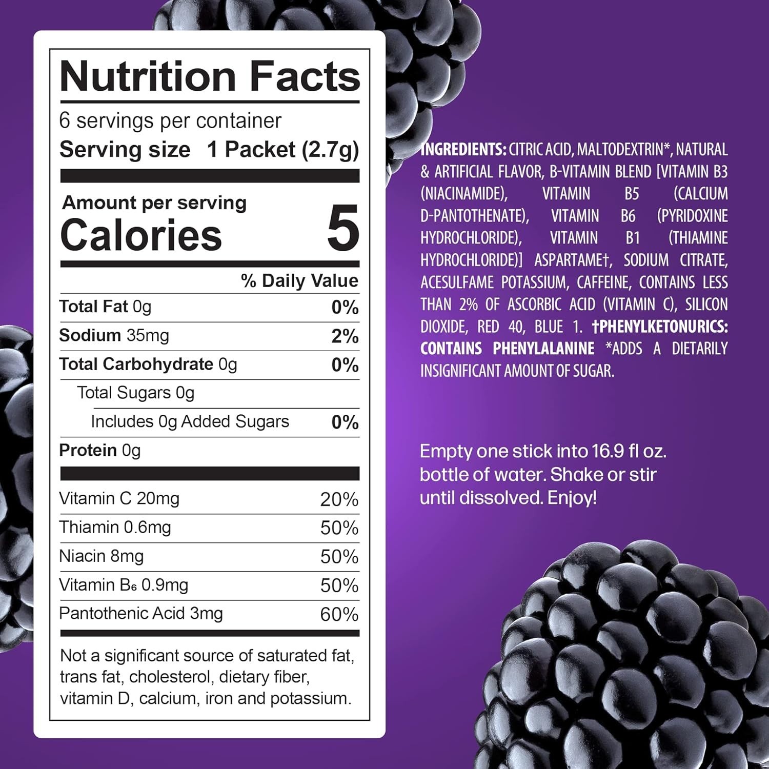 PeakH20 Electrolytes Powder Hydration Packets | Blackberry | 72 Servings | Su…