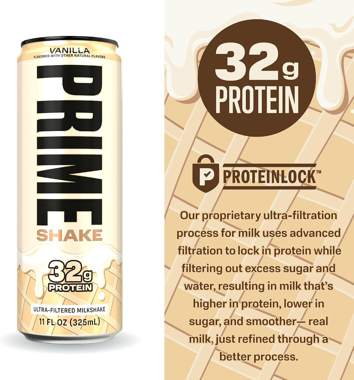 PRIME Shakes, Vanilla, 32g Protein Shake for Muscle 11 Fl Oz (Pack of 12)