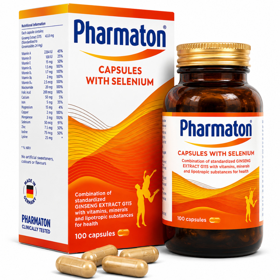 Pharmaton Ginseng G115 Selenium 100 Capsules Energy Multivitamin Boost