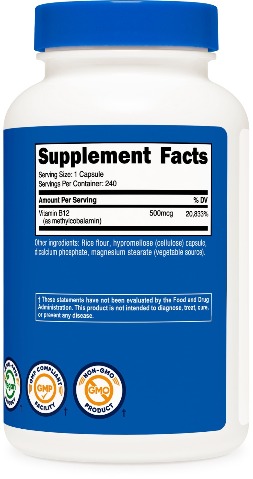 Nutricost Vitamin B12 Supplement (500mcg) 240 Capsules – Methylcobalamin, Vegan
