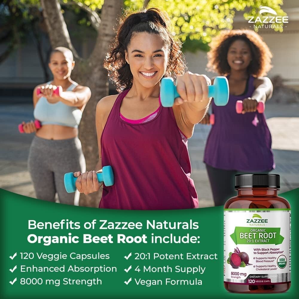 USDA Organic Beet Root 8000 mg Strength 20:1 Extract, 120 Vegan Capsules, Kosher