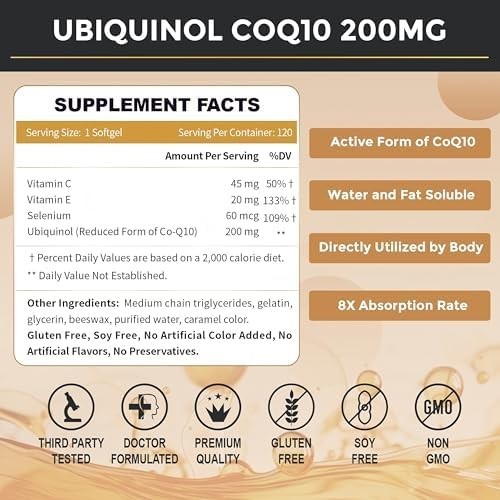 ZEBORA Ubiquinol CoQ10 200mg Softgels, 4-in-1 Powerful Antioxidant For Heart And