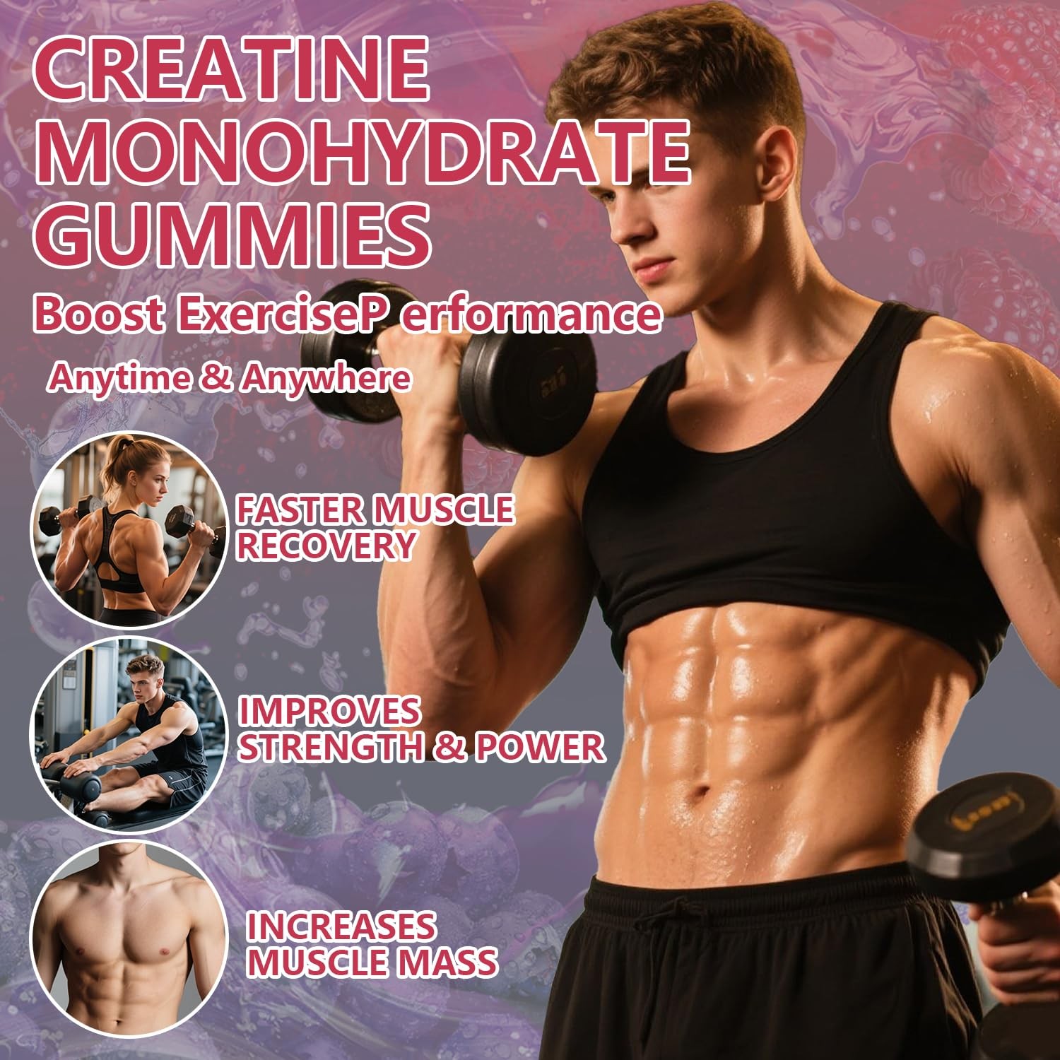 Crasye Creatine Monohydrate Gummies Complex 8000 MG for Men Women, Creatine G…