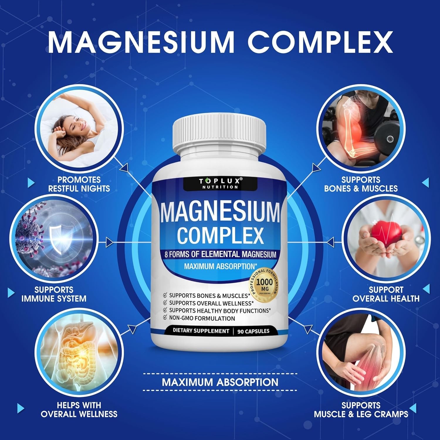 Complex Supplement 8 Elemental 1000mg-Magnesium Glycinate, Citrate, Malate