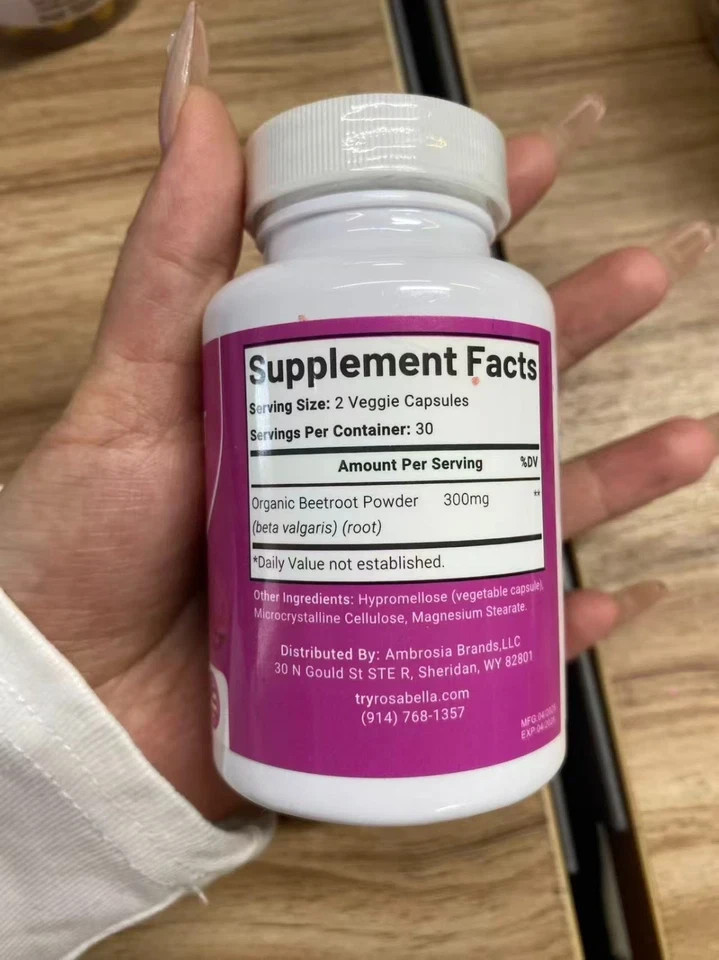 Rosabella Beetroot 1300mg Dietary Supplement Capsules 60ct Athletic Performance