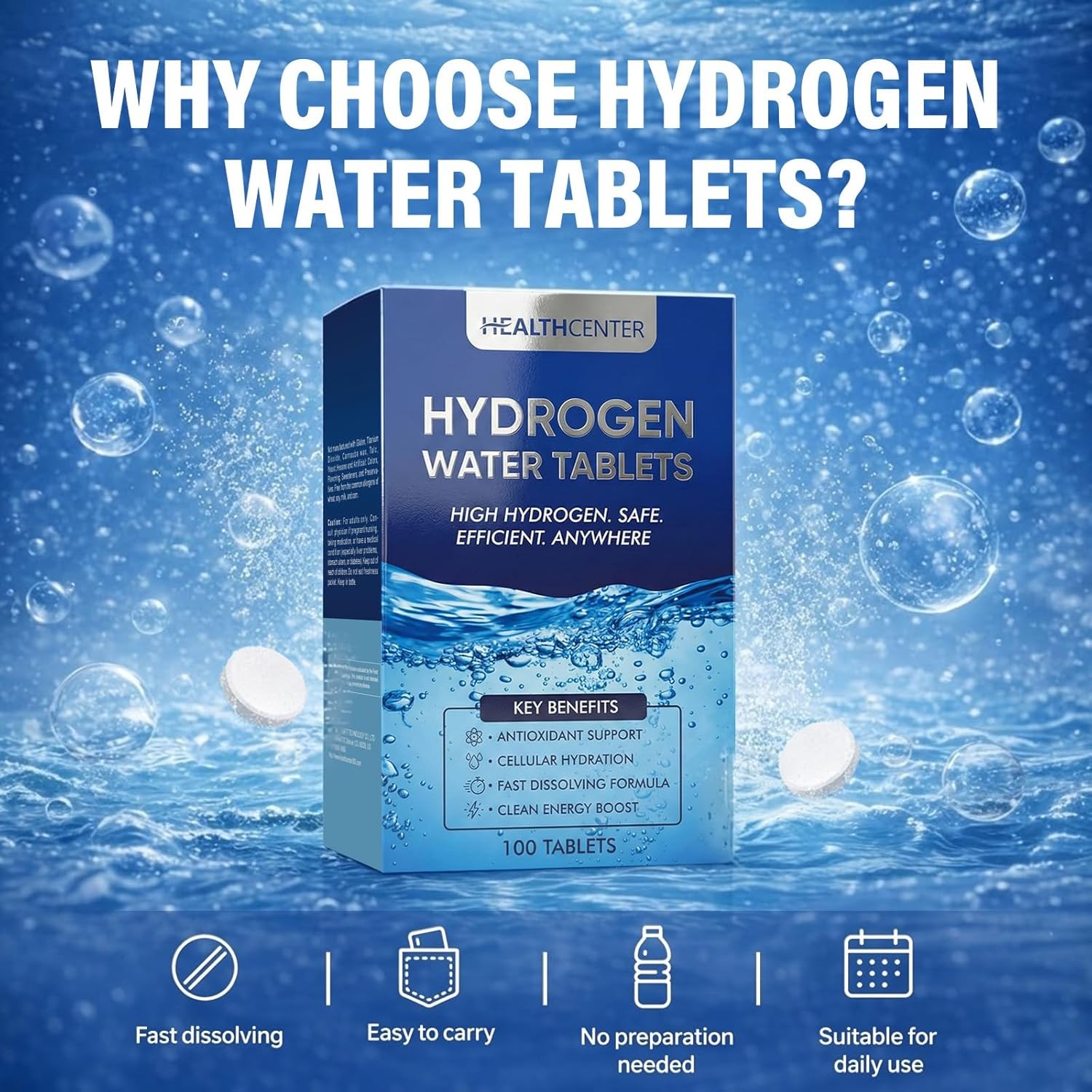 100 Molecular Hydrogen H2 Tablets Magnesium Supplement Athletic Recovery Energy