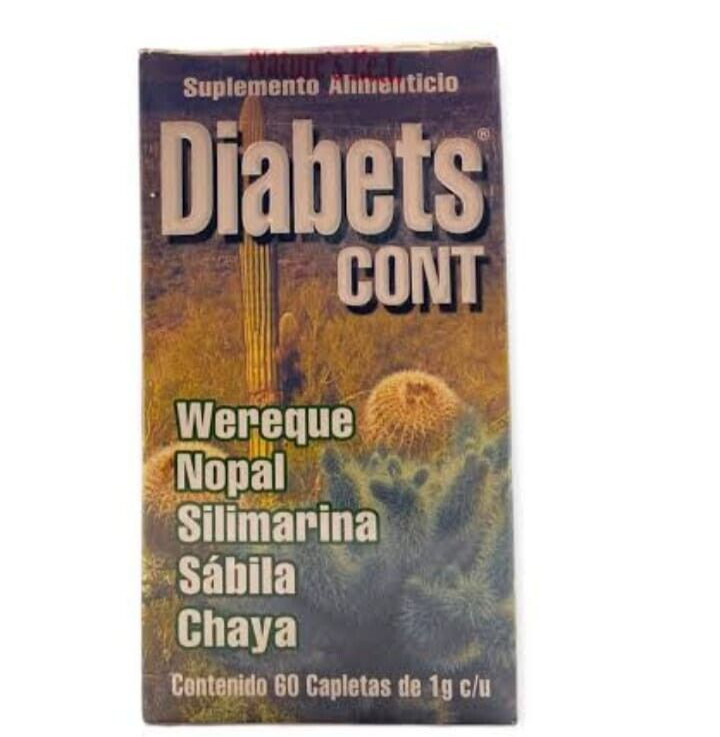 DIABETS. 60 Caplets Nutritional Supplement 100% Natural/Caja con 60 Tabletas