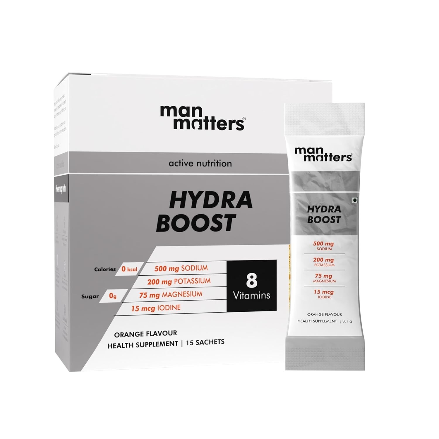 Man Matters Hydra Boost Electrolyte Powder – Orange Flavour | 15 Sachets