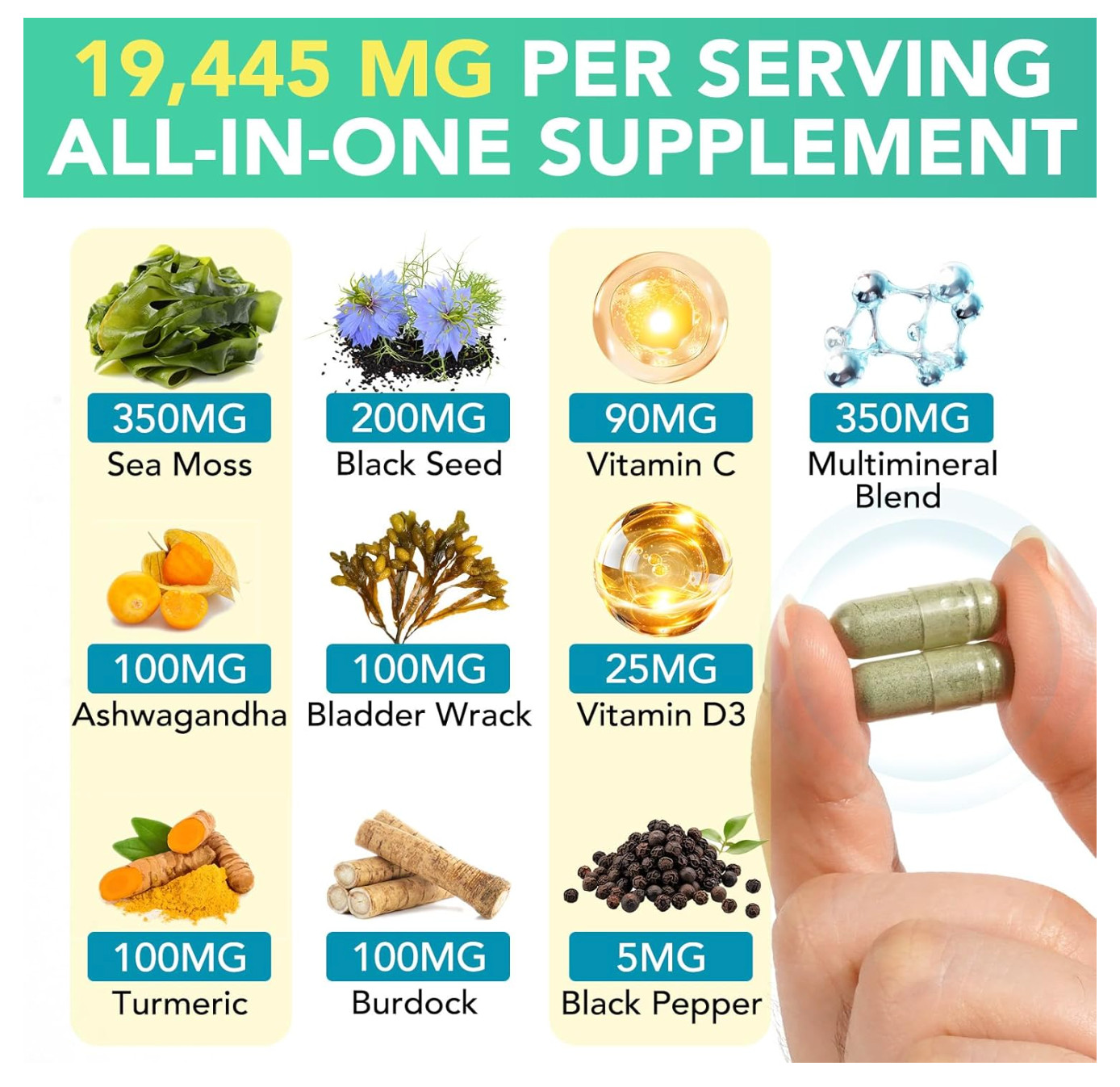 Sea Moss Black Seed Oil Ashwagandha Ginger Supplement,Turmeric Berberine-19445MG