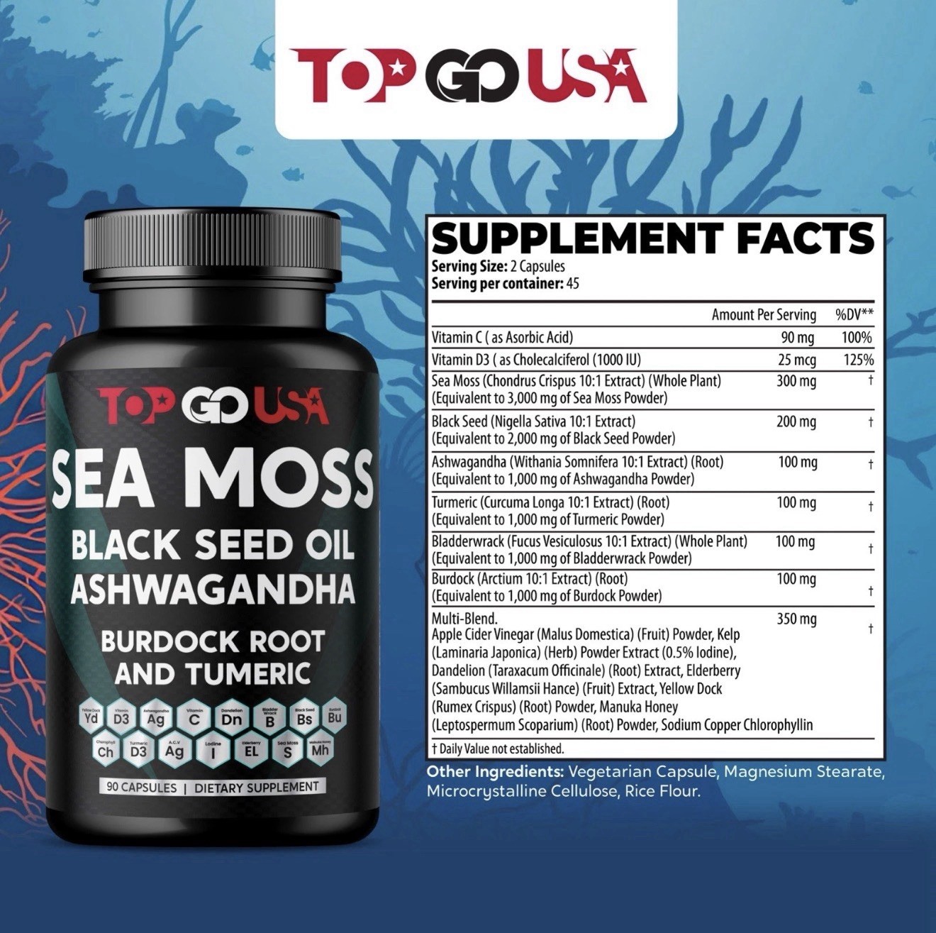 3 Pack Sea Moss Complex Capsules 270 Caps Black Seed Oil Ashwagandha Turmeric