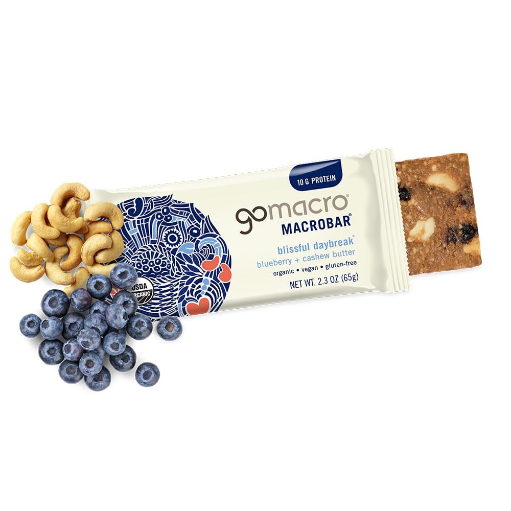 GoMacro Macrobar Organic Vegan Protein Bars Blueberry + Cashew Butter 2.3 Ou…