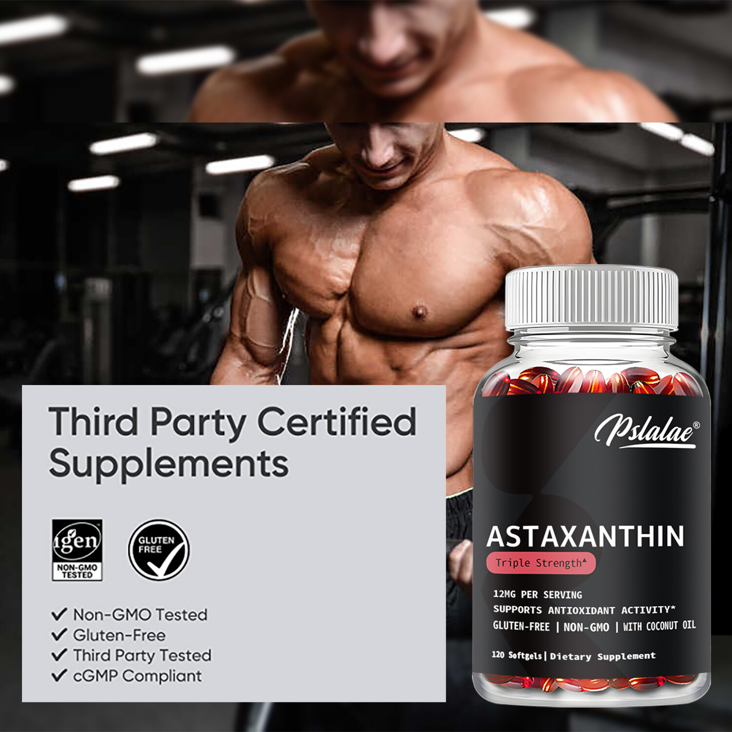 Astaxanthin 12mg – Anti-aging, Anti-wrinkle, Helps Cardiovascular Health,Non-GMO