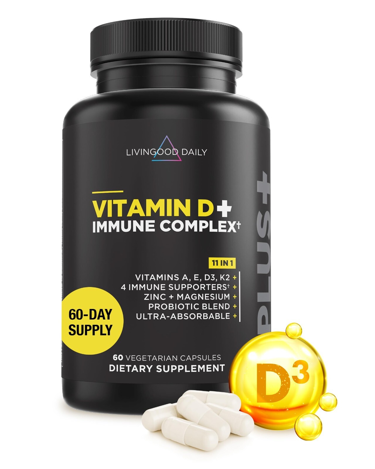 Livingood Daily Vitamin D3 K2 4000 IU Supplement, 9-in-1 Dietary Supple 60Caps