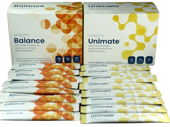 Unicity Feel Great System Balance + Unimate Lemon Combo 30 Sticks Each New
