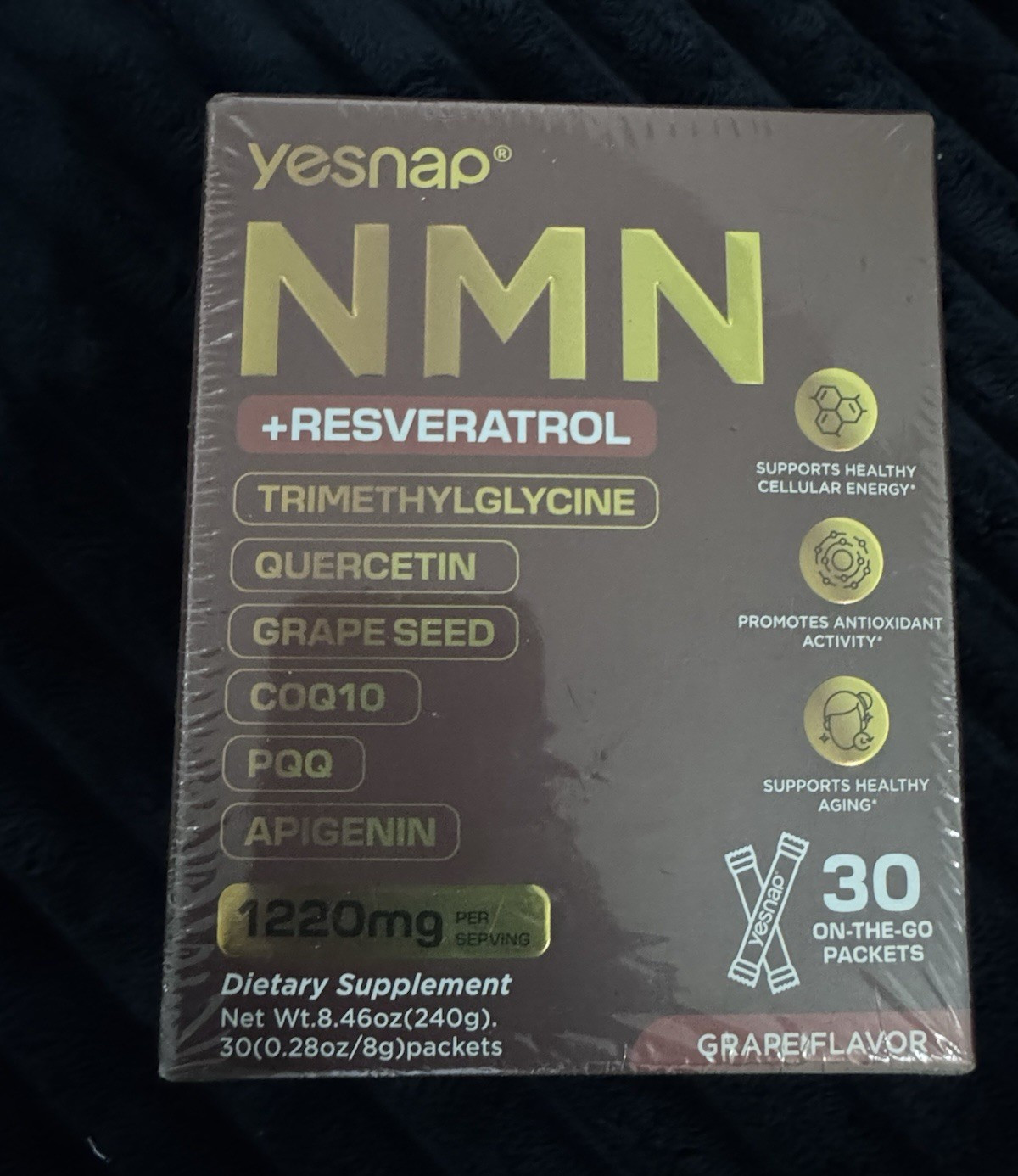 yesnap NMN + Resveratrol Powder Sugar-Free Grape 30 Packets 8g 8.46oz