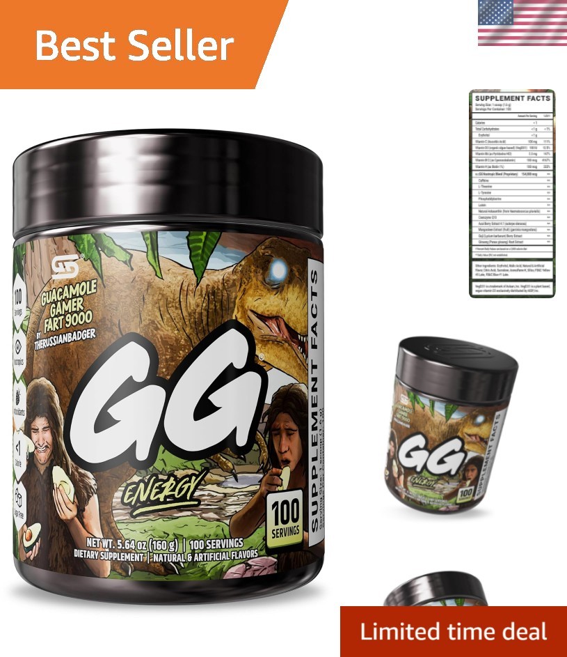 GG Energy Strawberry Lime Powder – 100 Servings of Organic Caffeine & Vitamins