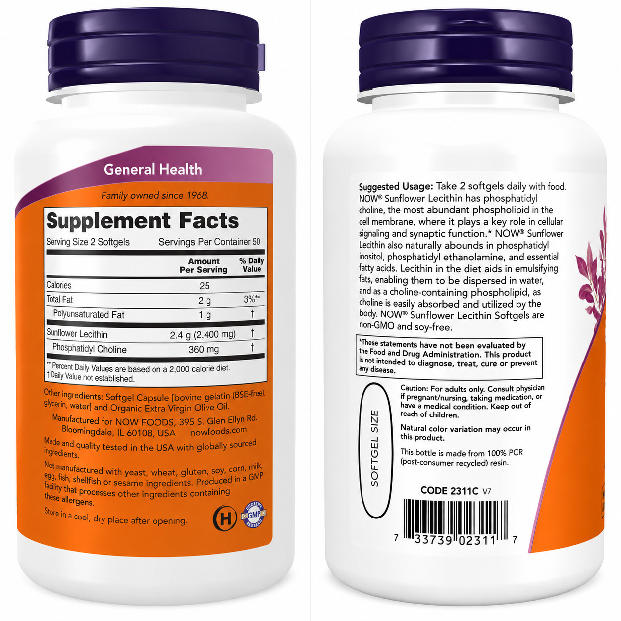 Supplements, Sunflower Lecithin 1200 Mg with Phosphatidyl Choline, 100 Softgels