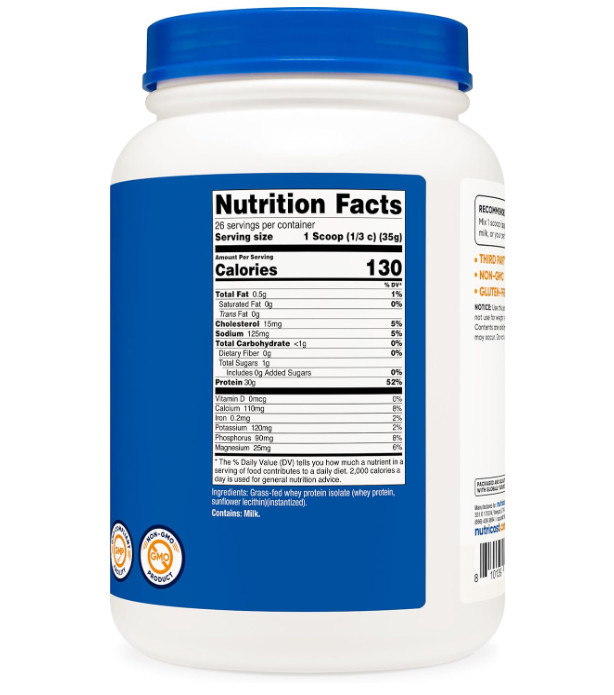 Nutricost Grass-Fed Whey Protein Isolate, Unflavored, 2 lb
