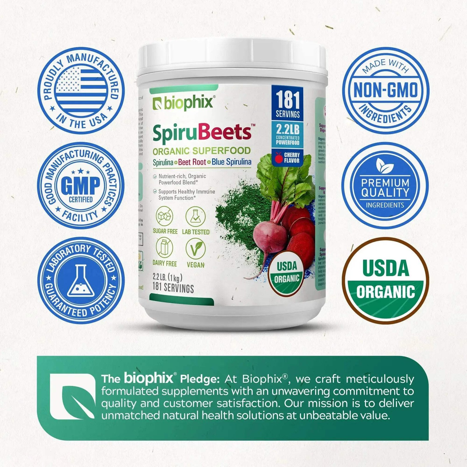 biophix Spirubeets Organic Spirulina Beet Root Powder 2.2 lb 1 kg