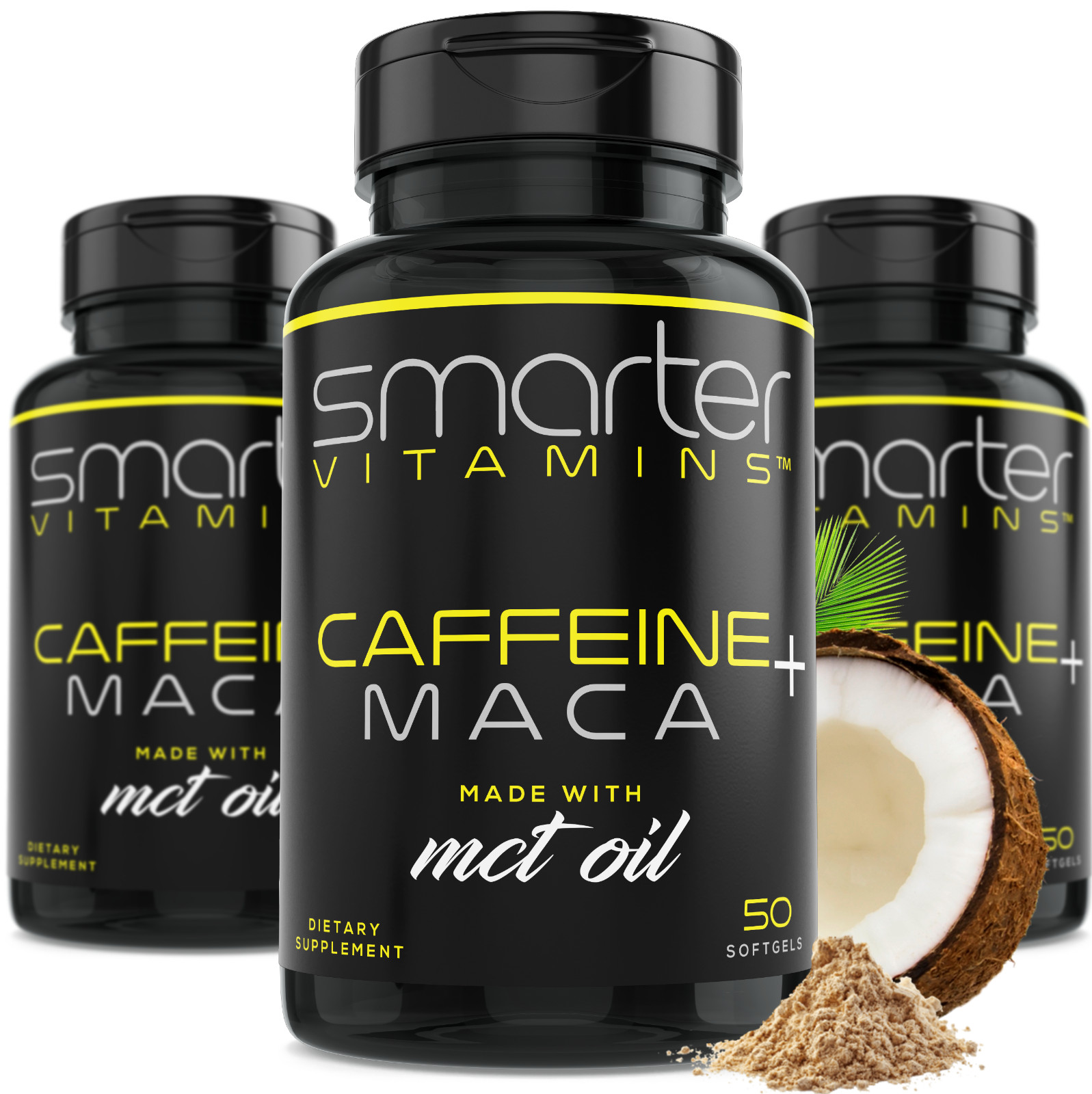SMARTERVITAMINS – 3 PACK! Caffeine MACA Made w/ Coconut MCT Oil, Extended Energy