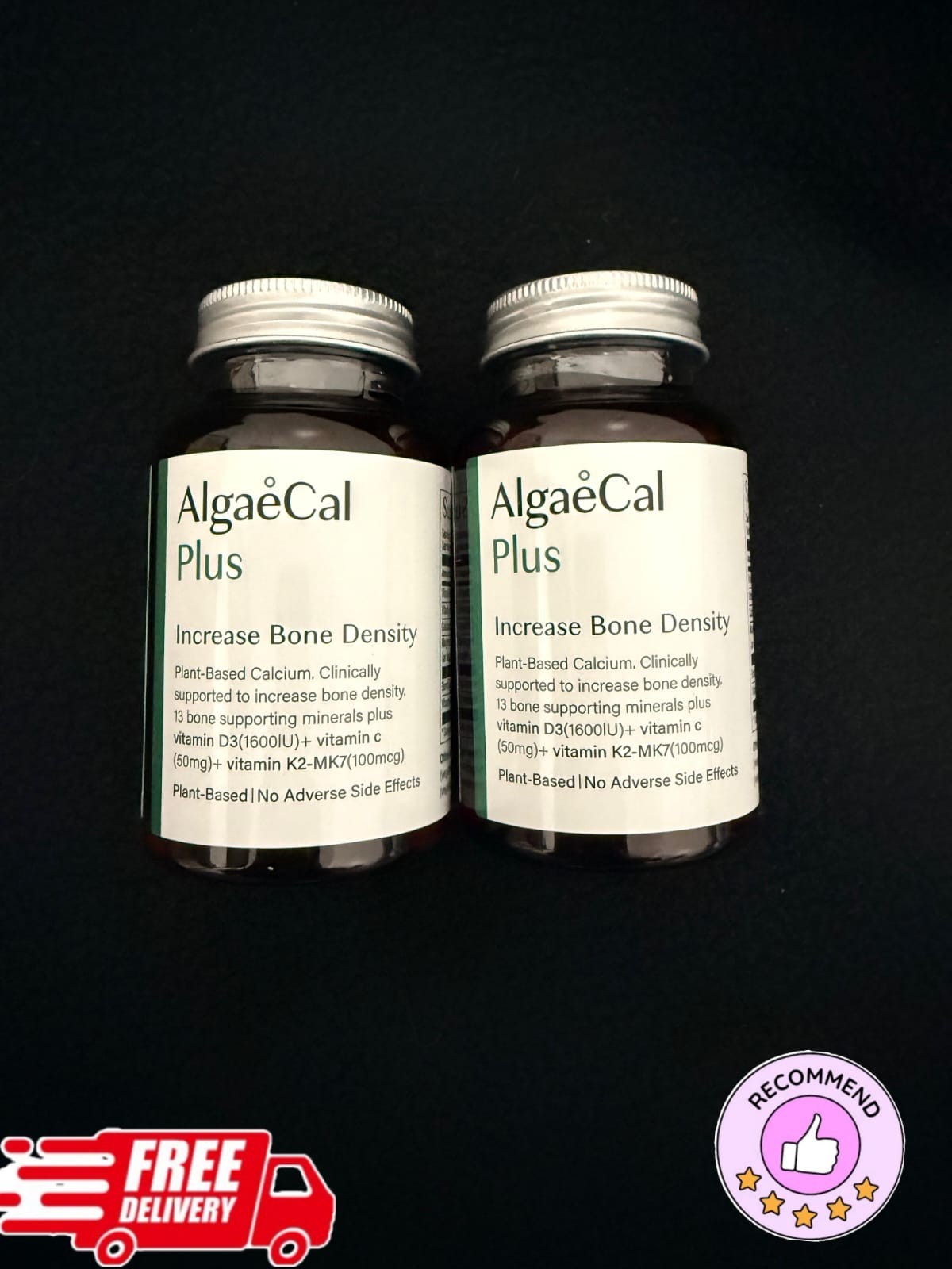 2 Pack AlgaeCal Plus 120 Veggie Caps Natural Plant Calcium Bone Density Support