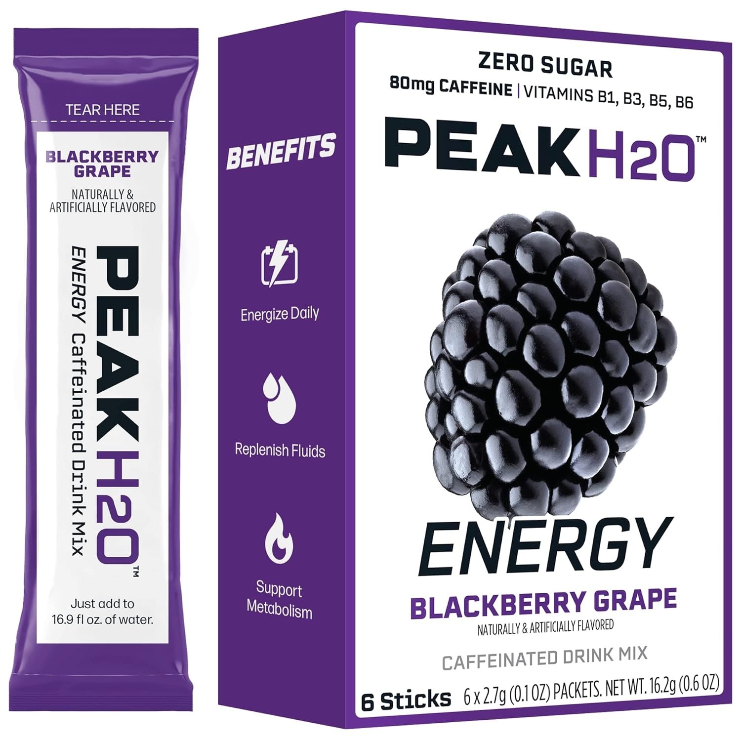 PeakH20 Electrolytes Powder Hydration Packets | Blackberry | 72 Servings | Su…