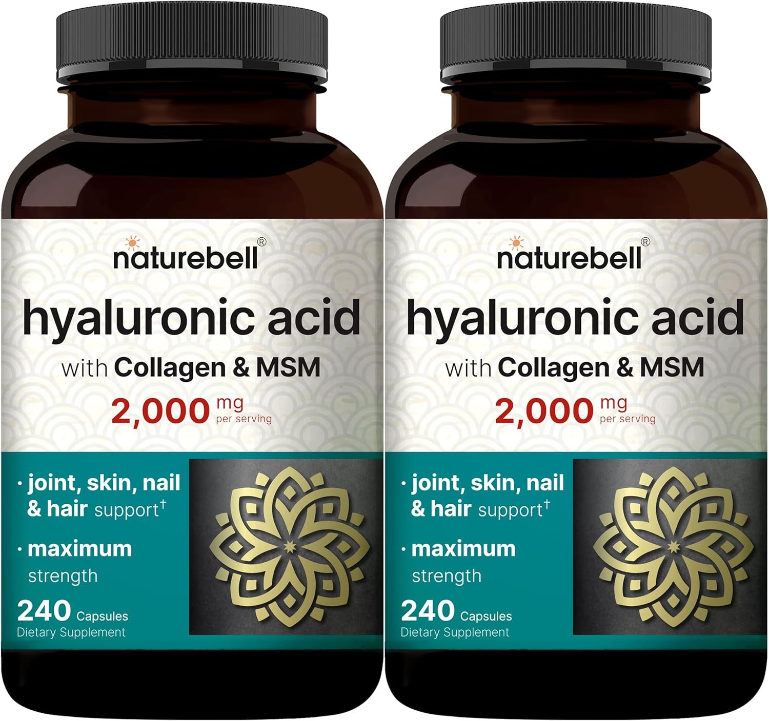 NatureBell 2 Pack Hyaluronic Acid Supplements 2,000 mg 240 Count (Pack of 2)