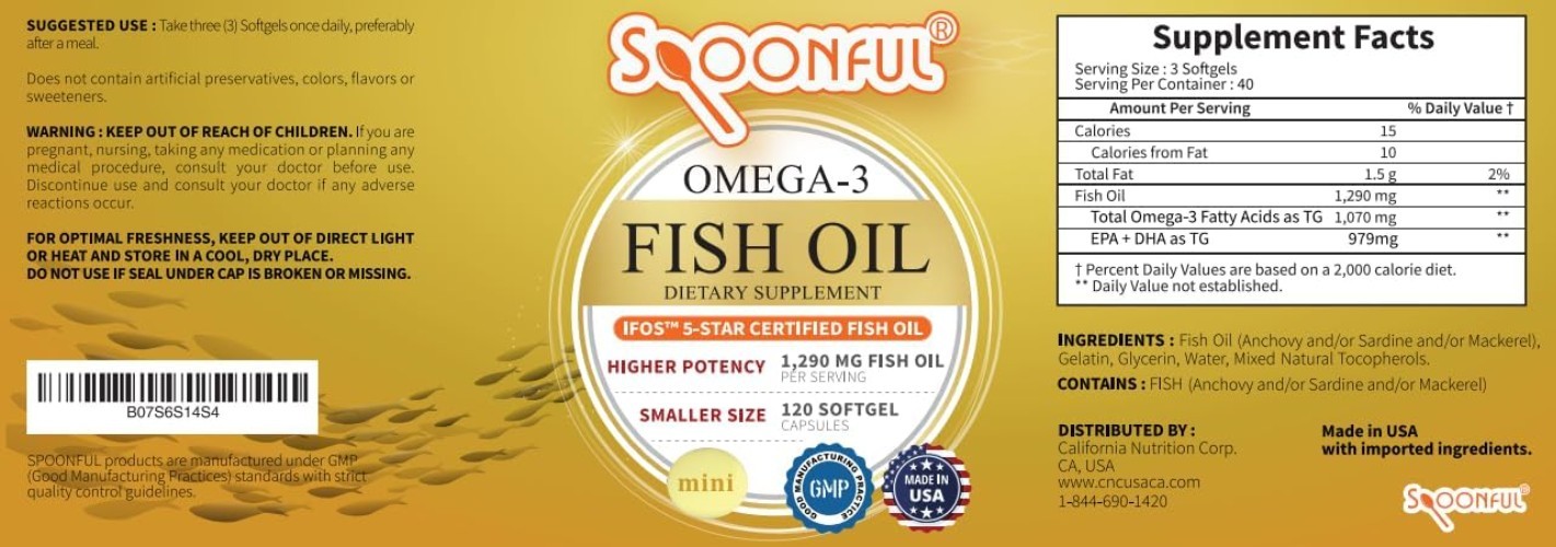 Mini Omega 3 Fish Oil, 1290 mg Softgels – Brain & Heart Health Support
