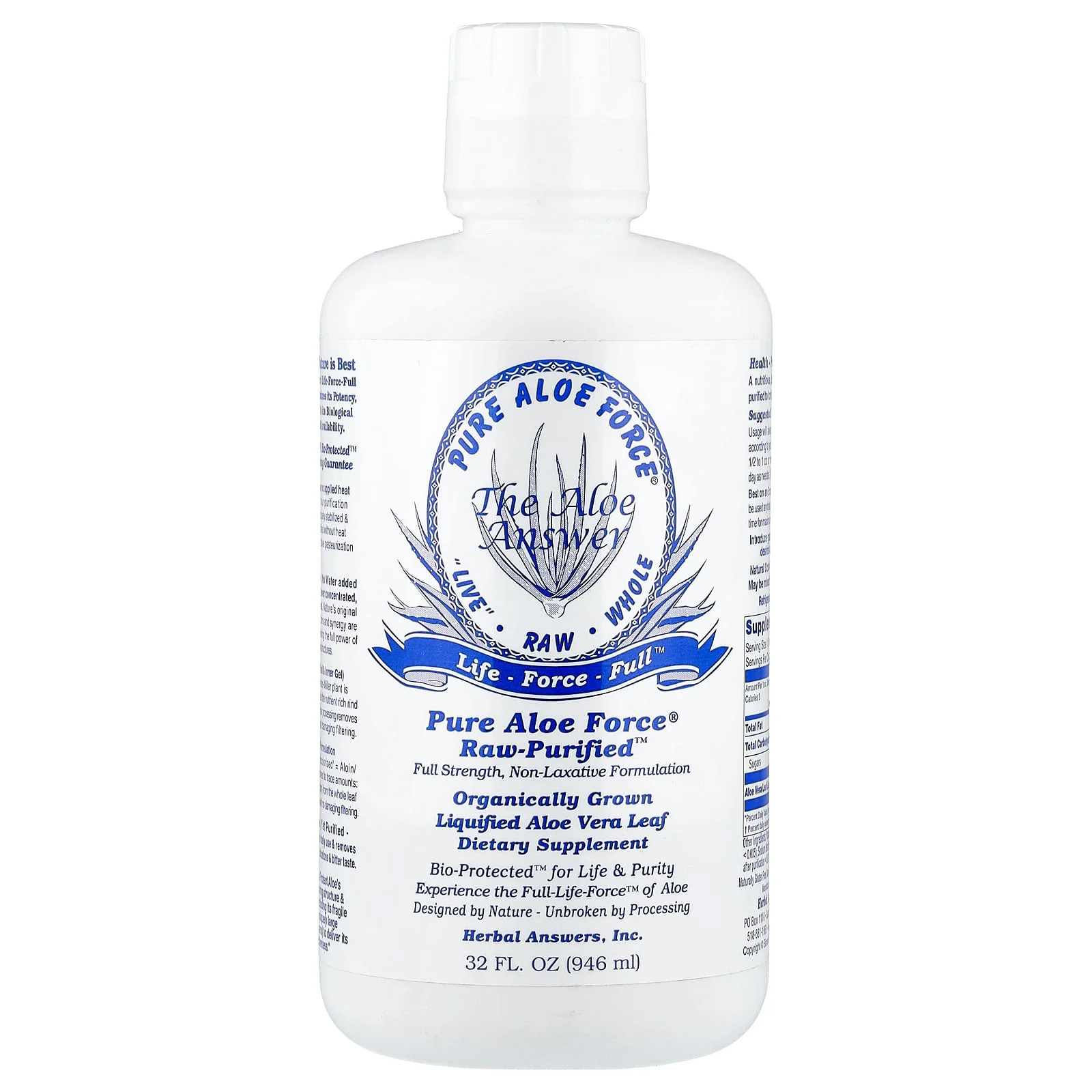 2 X Herbal Answers, Pure Aloe Force�, Raw-Purified�, 32 fl oz (946 ml)