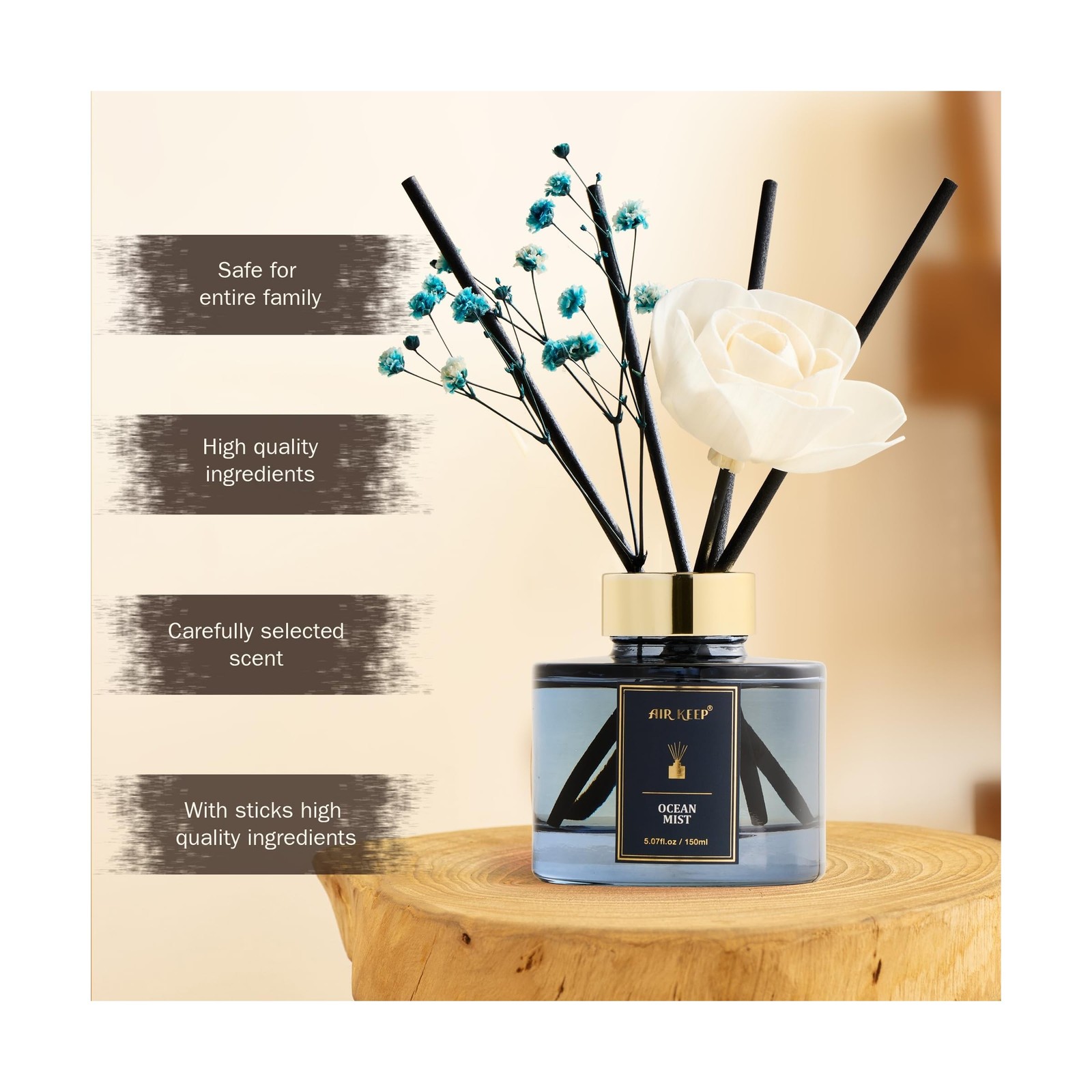 Airkeep Flower Reed Diffusers Set, 5.07 oz Ocean Mist Scented Oil Diffuser wi…