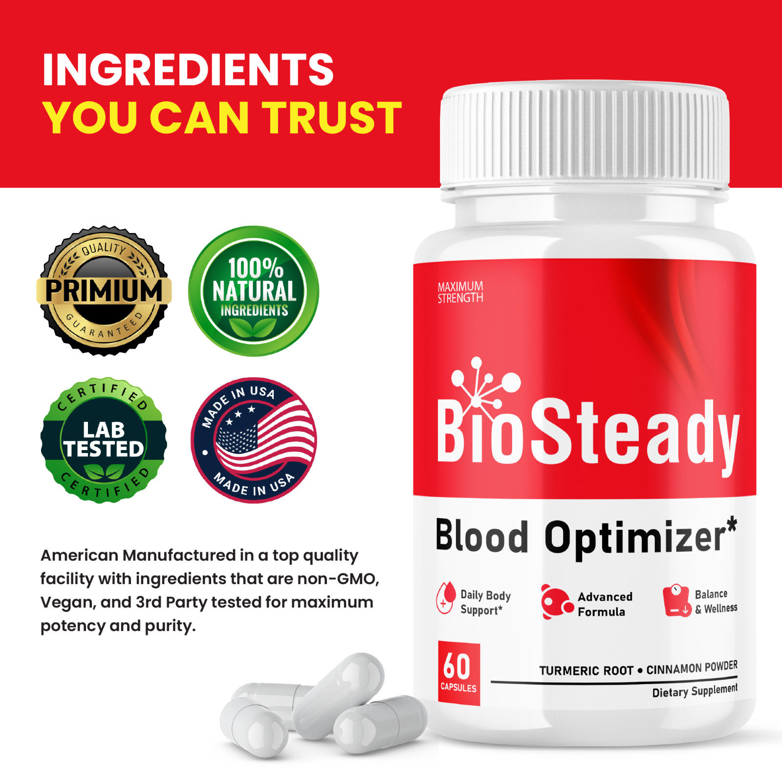 (5 Pack) Biosteady Capsules Blood Optimizer Bio Steady Regulate Sugar (300 ct)