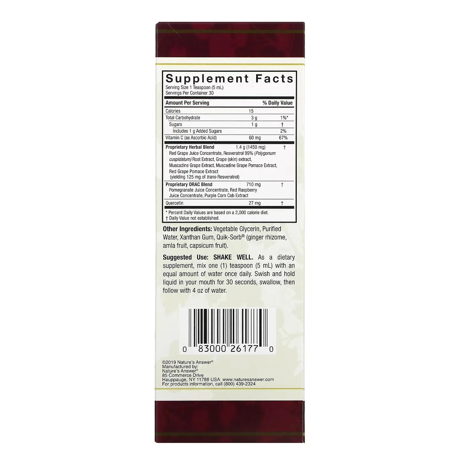 Nature’s Answer Resveratrol Reserve 5 fl.oz Each (Pack of 3)