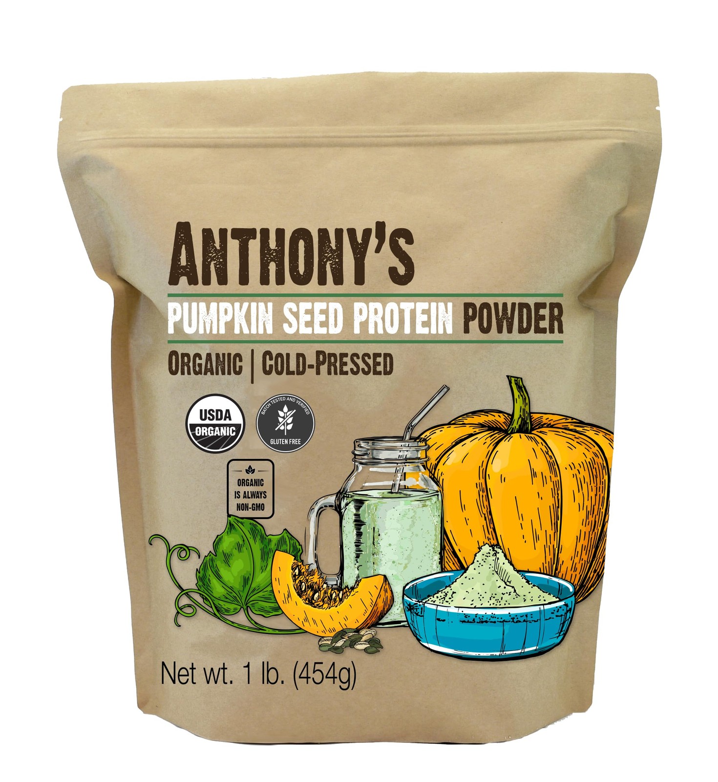 Anthony’s Organic Pumpkin Seed Protein Powder, 1lb, Gluten Free, Non GMO, Unflav