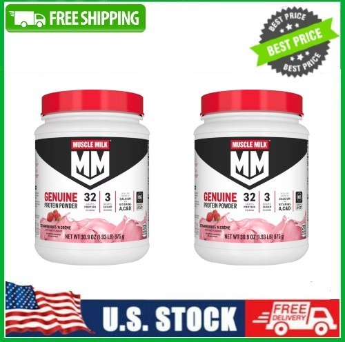 2 PACK Muscle Milk Genuine Protein Powder, Strawberries ‘N Crème, 30.9oz