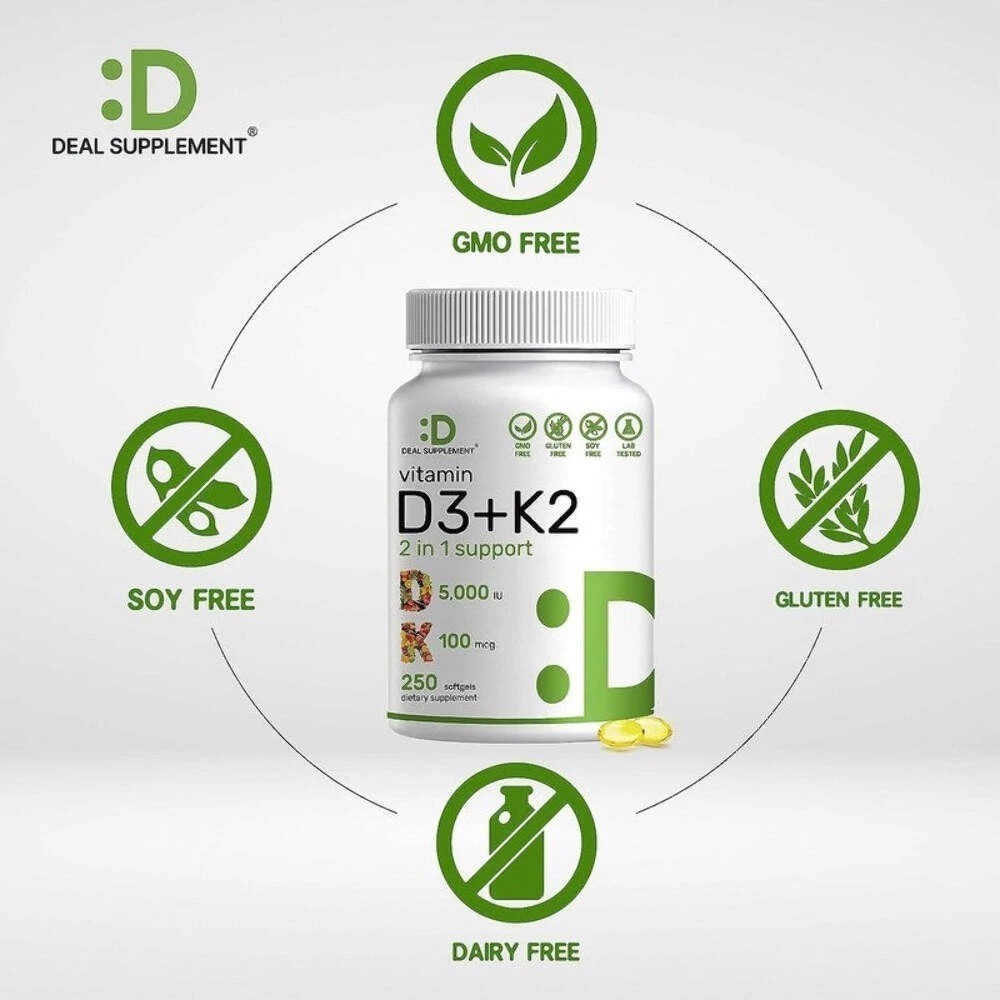 DEAL SUPPLEMENT Vitamin D3 K2 5000IU Softgel, 2-1 Complex, 250 Total Count