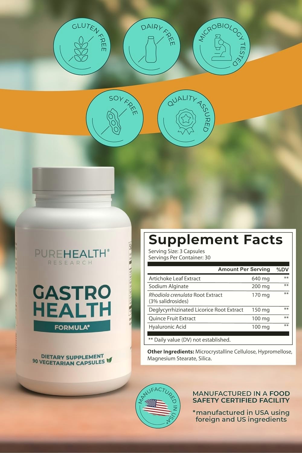 PureHealth Research Gastro Health Formula, Indigestion & Heartburn Relief 90 Cap