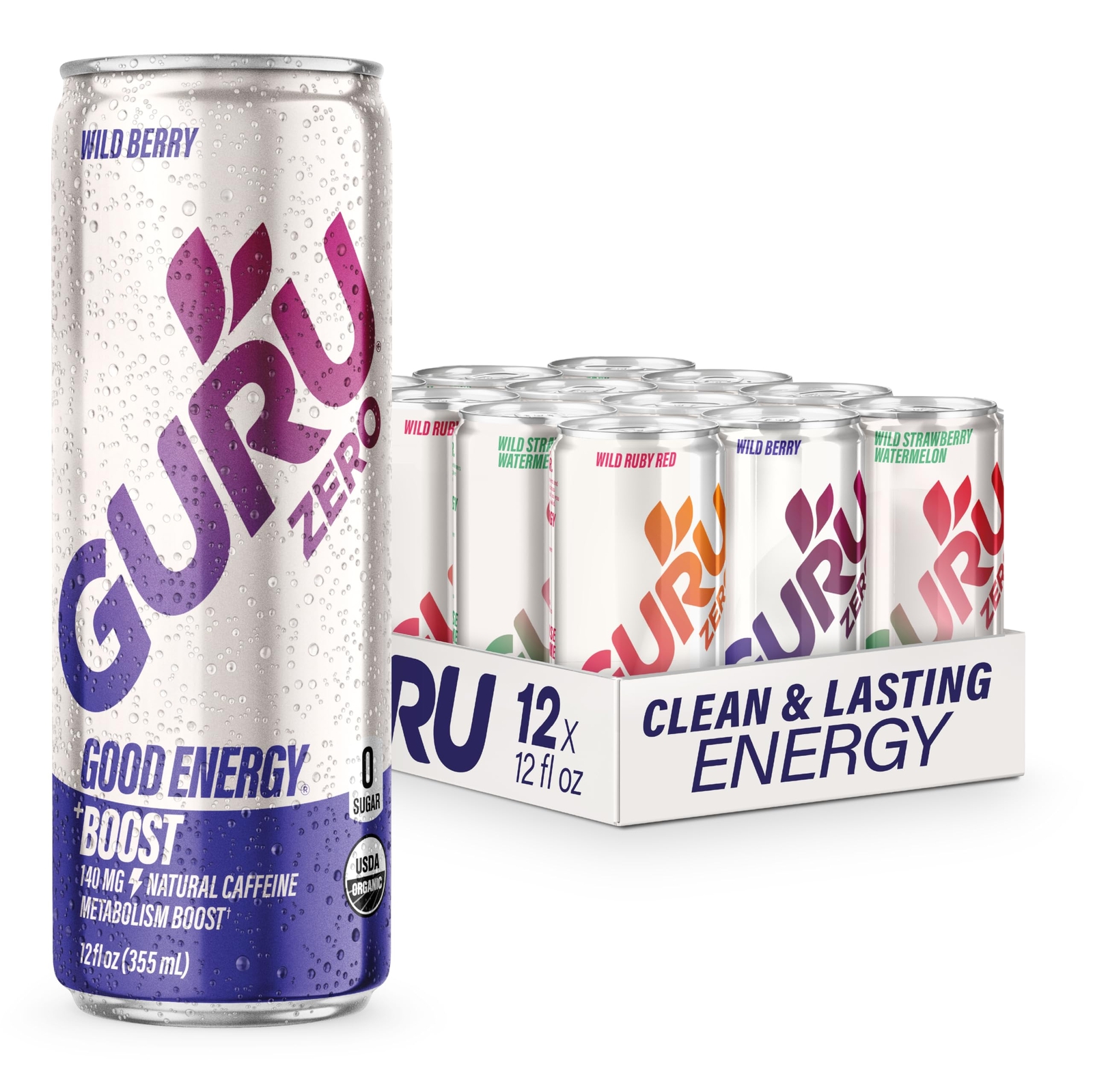 ZERO SUGAR Organic Energy Drinks Variety Pack, Clean Energy Drink with Plant …