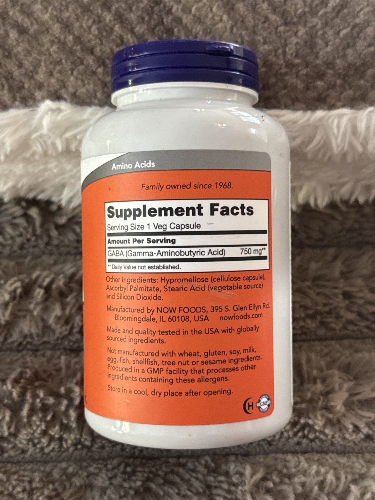 Now Foods GABA (Gamma-Aminobutyric Acid) 750mg 200 Veg Caps – 10/29