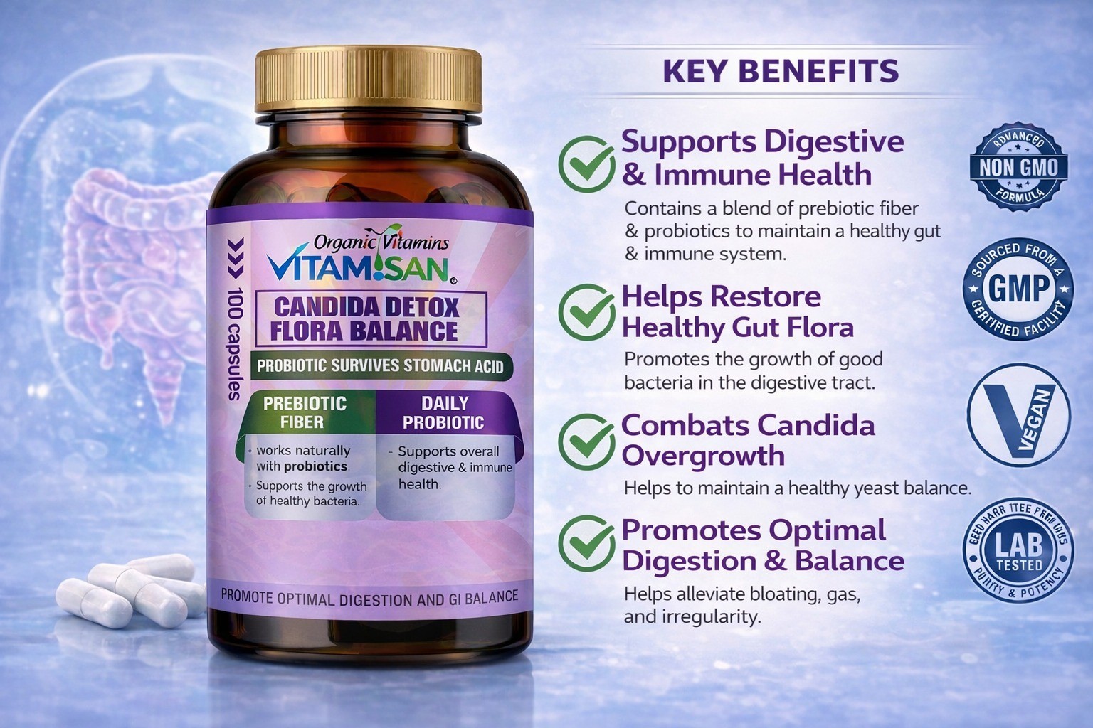 Candida Cleanse Detox Support Highest Potency Yeast Infection Support 100 cap