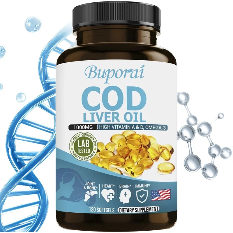 Cod Liver Oil 120pcs,Support Brain,Skin and Nervous System Health,Improve Memory