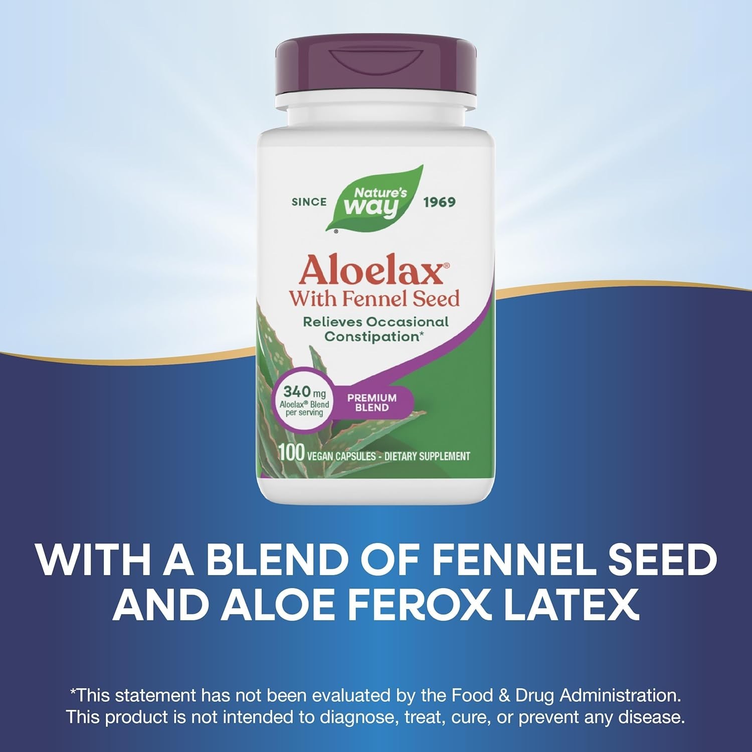Nature’s Way Aloelax, with Fennel Seed, for Constipation, 340 Mg, 100 Capsules