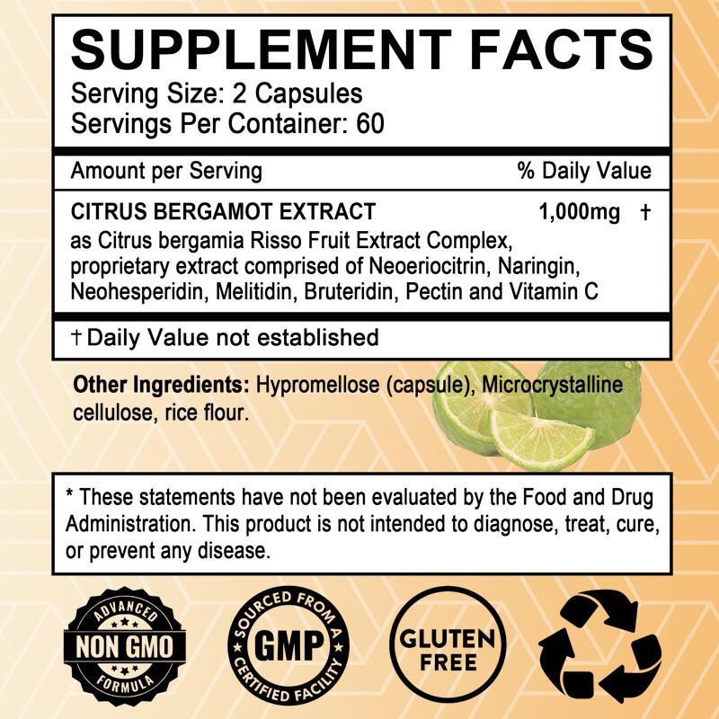 Citrus Bergamot 1000 mg Extract, Organic Cholesterol Supplements – 120 Capsules