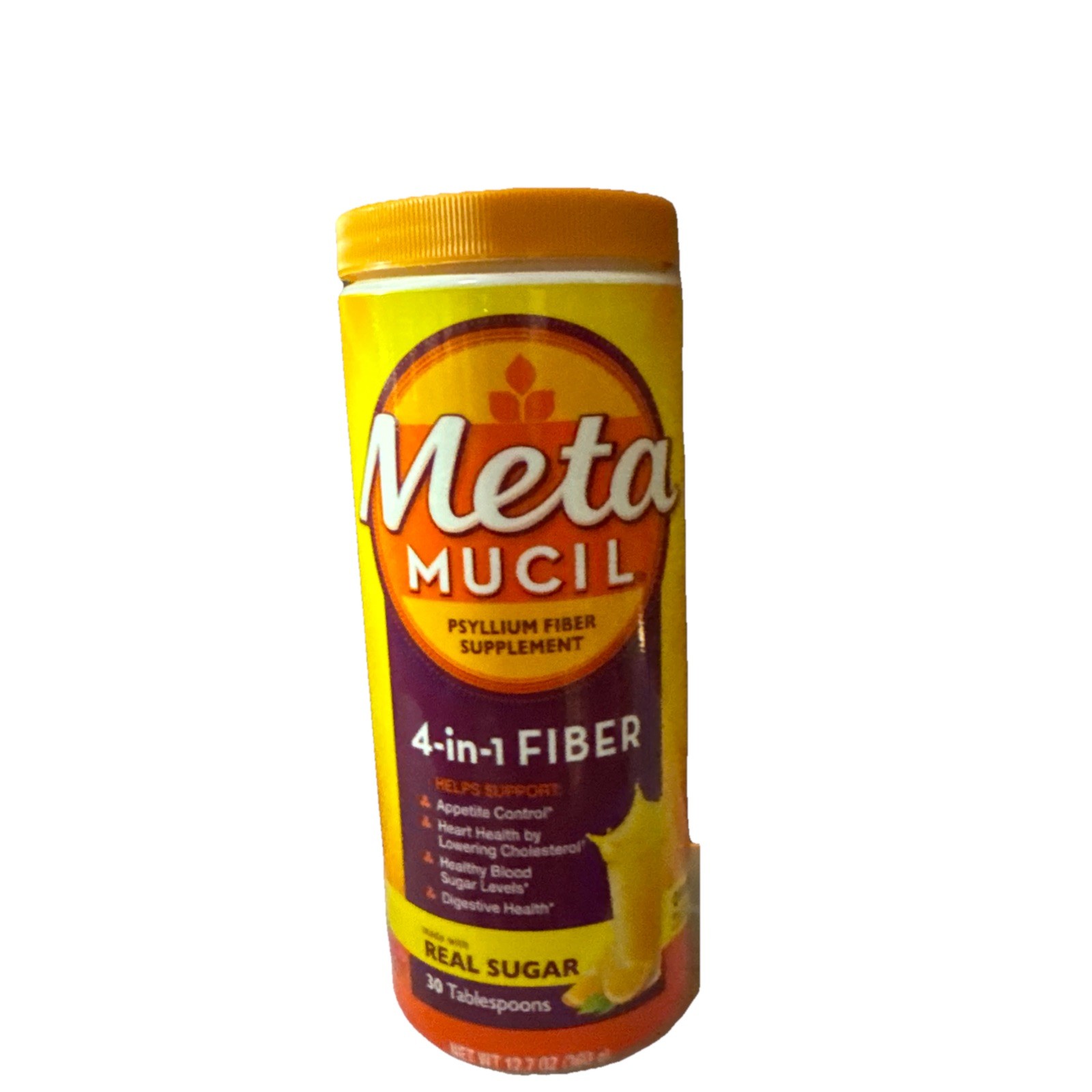 Metamucil 4 in 1 Fiber Supplement Orange Flavor W/Real Sugar 12.7oz